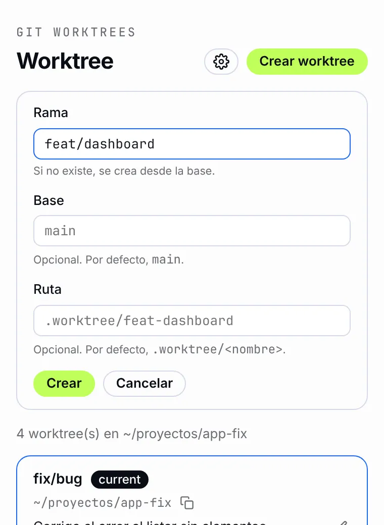 Crear worktree
