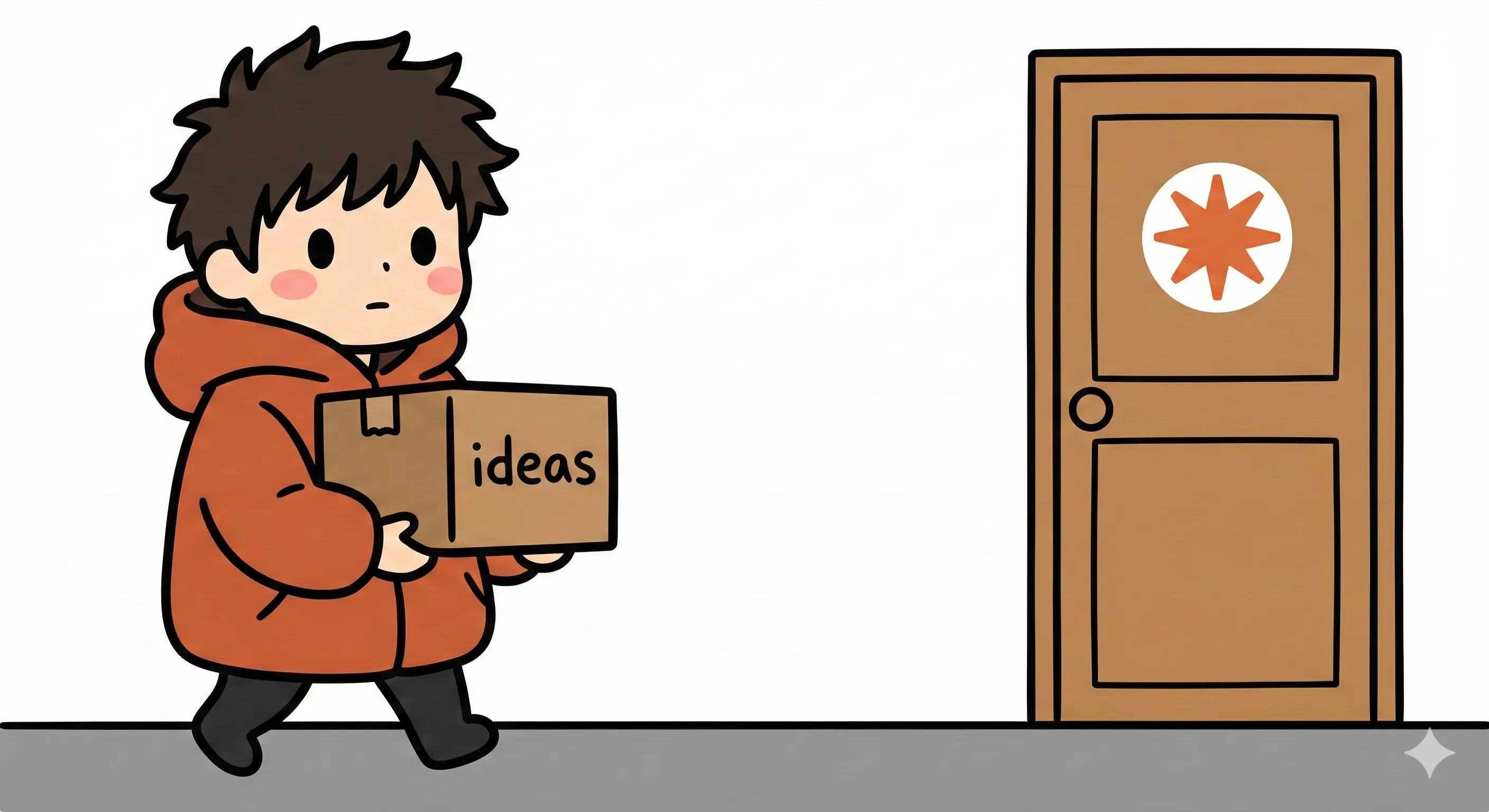 Persona llevando una caja de ideas hacia la puerta de Claude AI