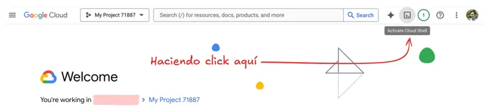 Ejemplo haciendo click para abrir la cloud-shell